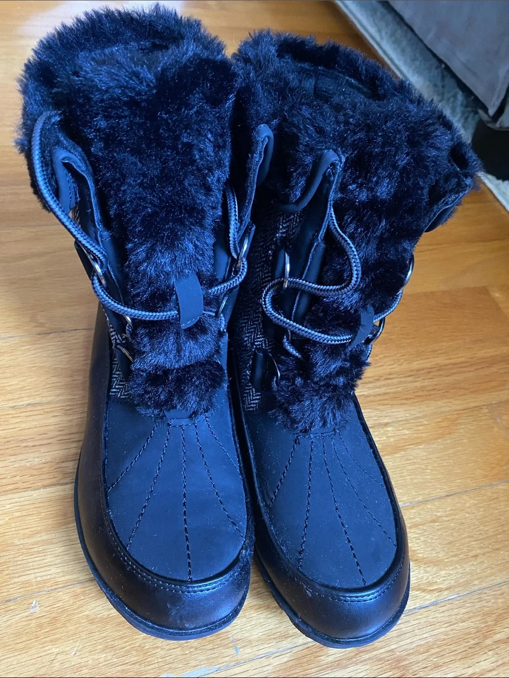 JBU Black Faux-Fur Winter & Rain Boots